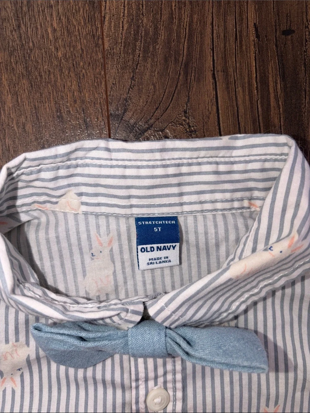 Old Navy Light Blue Striped Button-Down with Bunny Print and Bow Tie